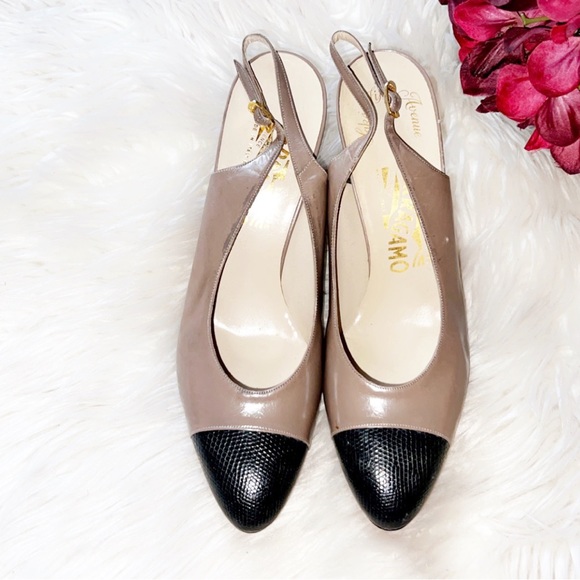 🆕SALVATORE FERRAGAMO Cap Toe Sling Back Heel - Picture 2 of 7